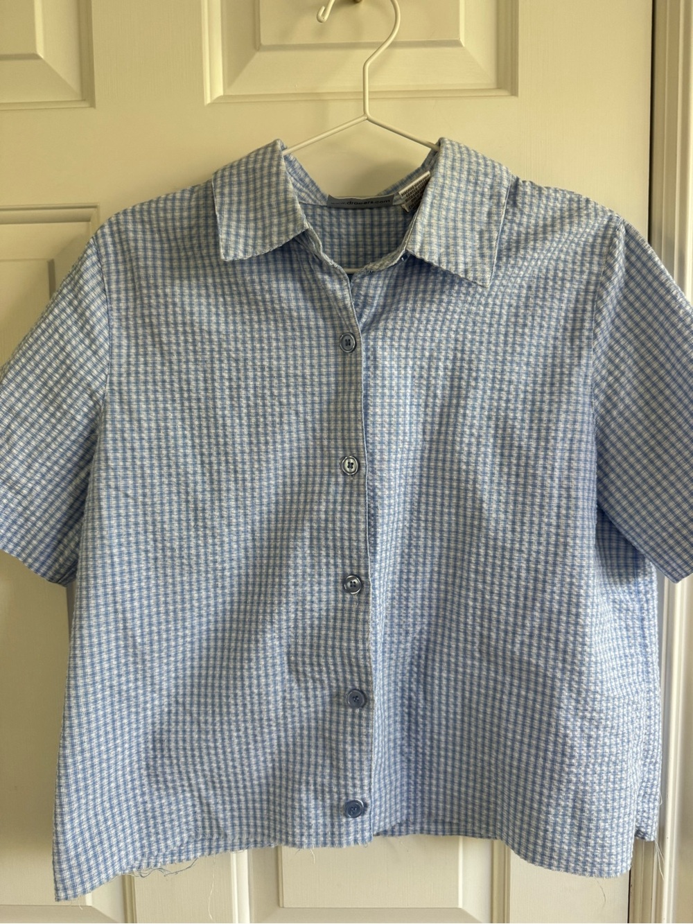 Light Blue Houndstooth Short-Sleeve Button-Up Shirt